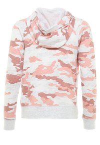 Felpa con cappuccio grigia e rosa chiaro in motivo camouflage, con maniche lunghe e una vestibilità rilassata realizzata in un tessuto testurizzato.