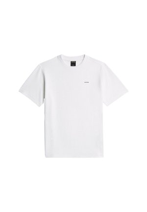 T-shirt blanc à manches courtes côtelé avec un petit logo G-Star noir sur la poitrine gauche et une étiquette noire à l'intérieur du col.
