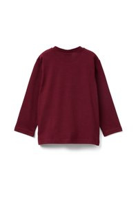 Langärmeliges Oberteil in einem tiefen Burgunderrot, gefertigt aus einem weichen Material, mit einfachem Rundhalsausschnitt und schlichter Rückseite.
