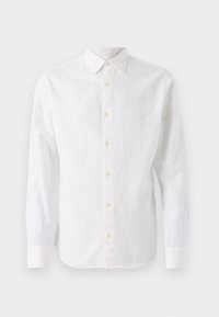Camicia bianca a maniche lunghe realizzata in tessuto leggero, con colletto a punte e sette bottoni sul davanti; presenta maniche con polsini.
