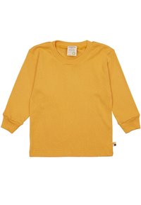 Lange mouwen gele t-shirt van zacht katoen, met een ronde hals, ribgebreide boorden en een klein multicolor-label aan de zoom.