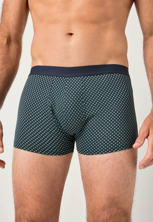 Námořnické boxerky s geometrickým vzorem v zelené barvě. Elastický pas s logem značky. Měkká tkanina a přiléhavý střih.
