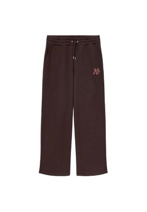 Pantaloni della tuta di colore marrone scuro con cintura elastica, cordino, tasche laterali e un piccolo logo "AS" in una tonalità più chiara sulla coscia sinistra.