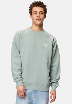 Lys grøn sweatshirt med rund hals, ribbede manchetter og kant. Har et lille hvidt logo på venstre bryst. Blødt, struktureret stof.