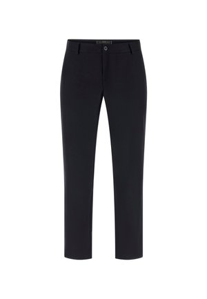 Schwarze, maßgeschneiderte Hose aus glattem Stoff. Mit Reißverschluss, einem Knopfverschluss und zwei Fronttaschen. Slim-Fit-Design.