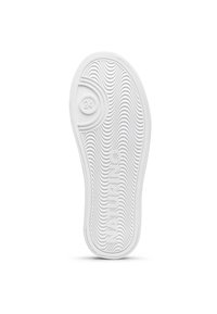 Semelle de chaussure en caoutchouc blanc avec un motif de bande de roulement en vagues, un marquage circulaire de taille 24 près du talon, et le texte "NATURINO" en relief le long de la longueur de la semelle.