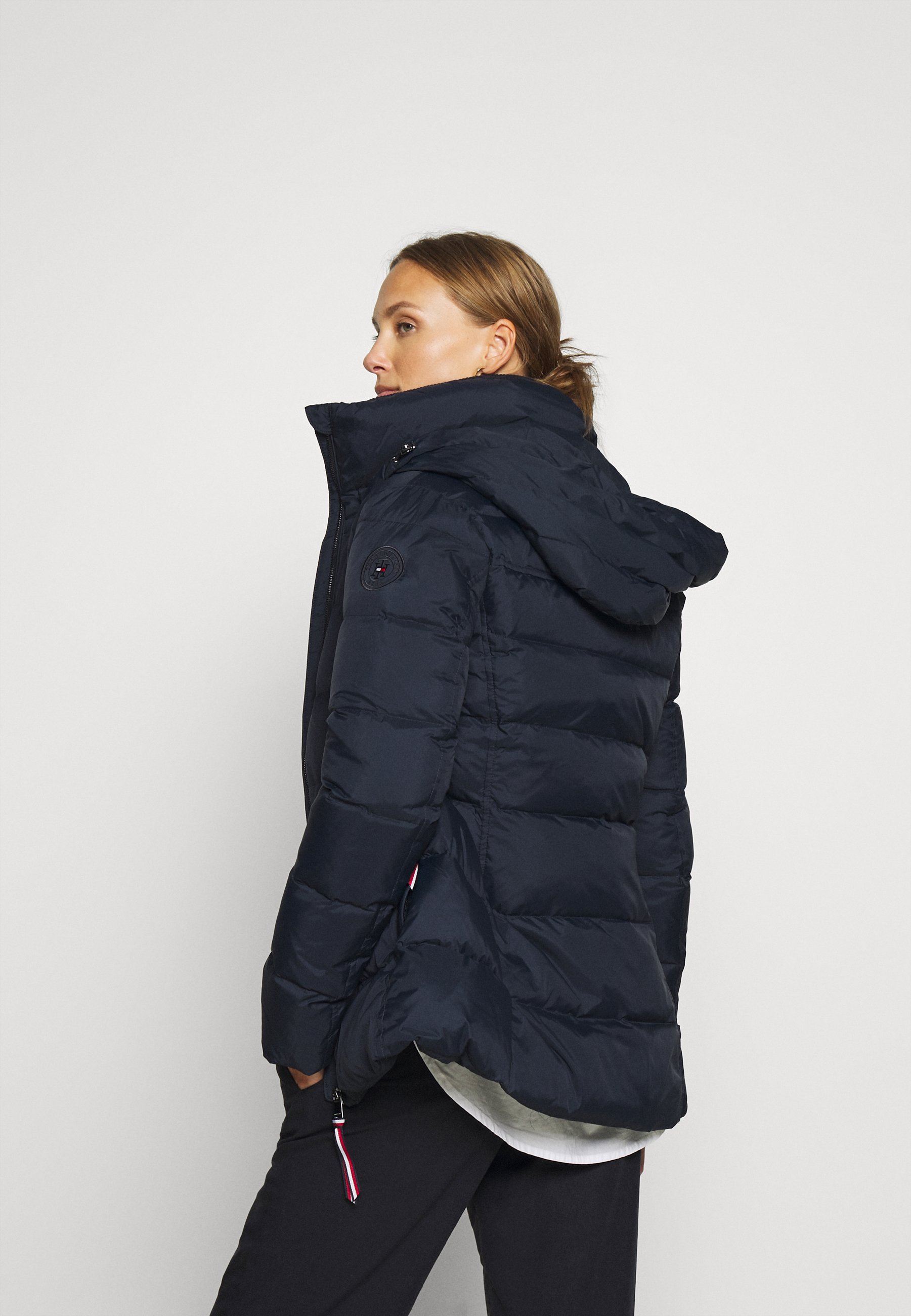 tommy hilfiger blue global stripe maxi down coat