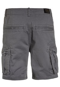 Grå cargoshorts i en bomullsblandning, med fram- och sidofickor, en texturerad yta och en logopatch på midjan.