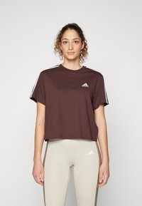 adidas Sportswear ESSENTIALS 3 STRIPES SINGLE CROPPED - Print T-shirt - shadow brown