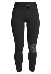Leggings atletici neri con un design aderente, dotati di una vita regolabile con cordino, texture liscia e un nastro con logo PUMA sulla parte bassa della gamba.