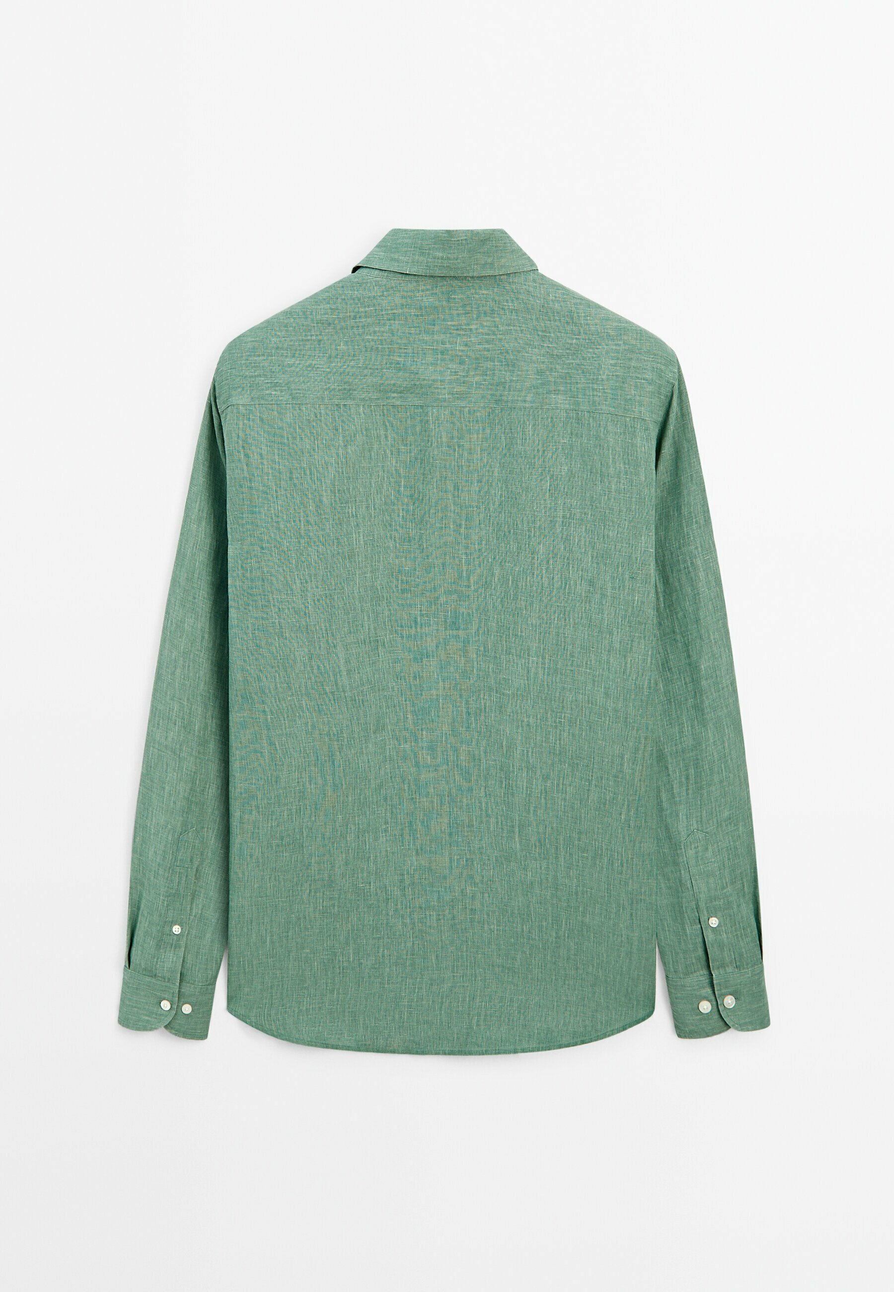 ★日本未入荷*Massimo Dutti*新作*リネン半袖シャツ/GREEN★ green label relaxing シャツ リネンライク ジャカード 半袖