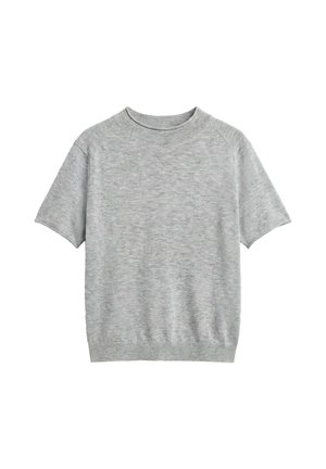 PULL&BEAR, FITTED SHORT SLEEVE ROUND NECK FINE-KNIT - JUMPER - T-shirt imprimé - grey