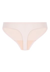 Helle rosa String-Unterwäsche mit nahtlosem Design, das über eine weiche Textur und minimalen Sitz verfügt. Schlichte, leichte Verarbeitung.