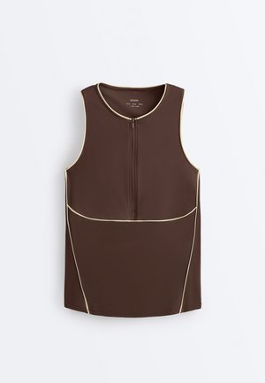 OYSHO COMFORTLUX PIPING SLEEVELESS TANK  - Top - mottled brown