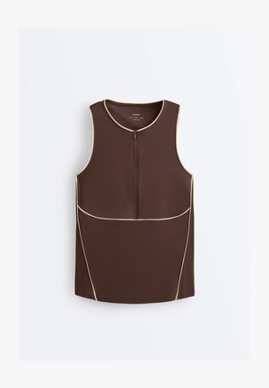 OYSHO COMFORTLUX PIPING SLEEVELESS TANK - Top - mottled brown