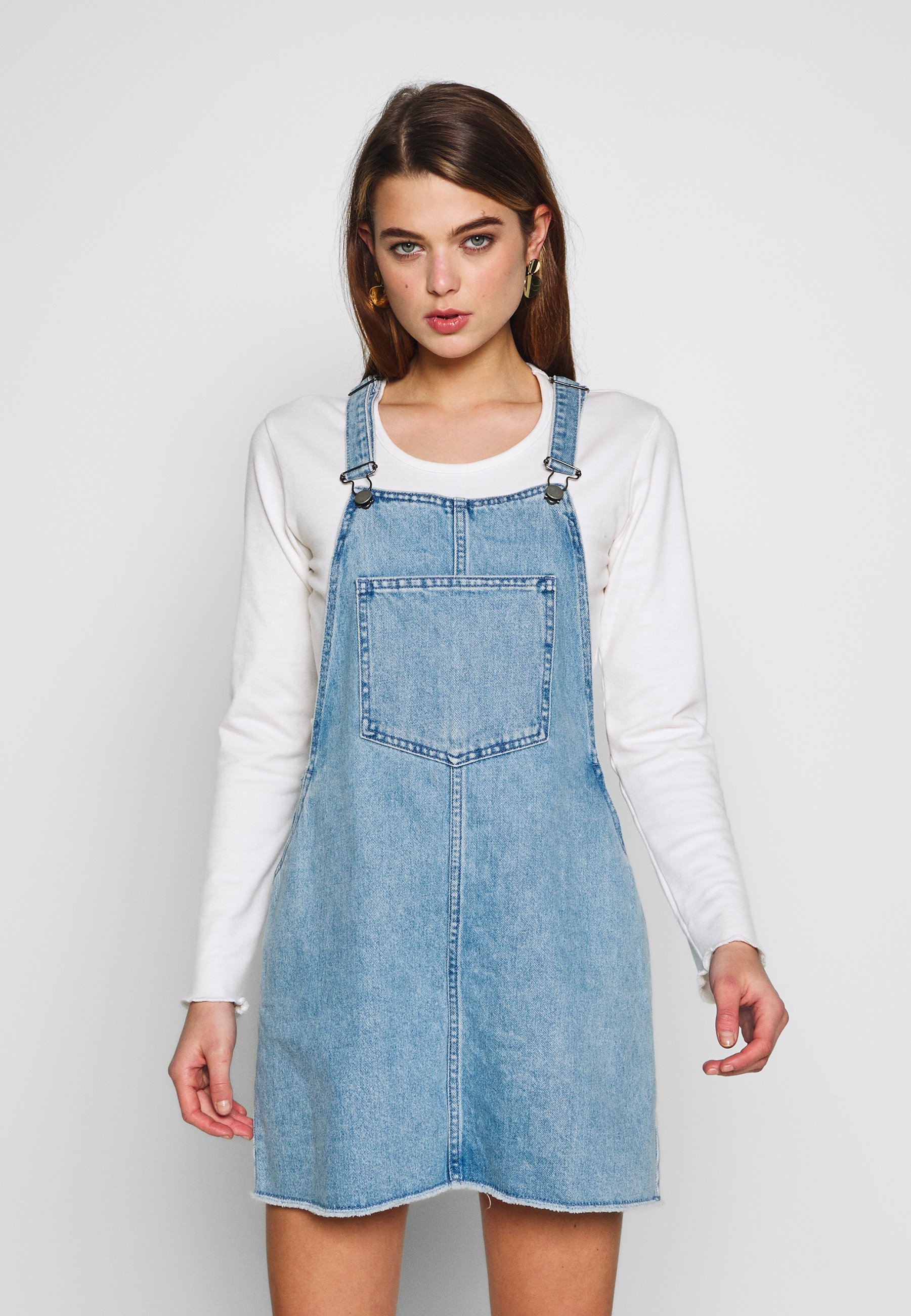 light blue overall dress