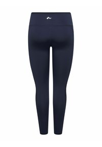 Leggings blu navy realizzati in materiale elegante, dotati di una vita liscia e dettagli in rete sui lati per traspirabilità e stile.