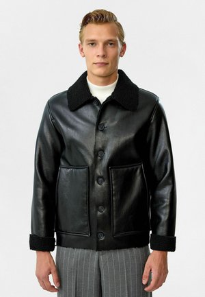 REGULAR FIT - Imitatieleren jas - black