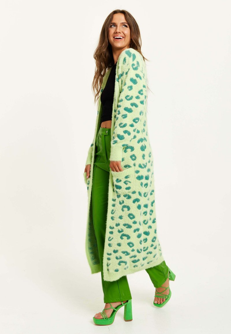 Liquorish FLUFFY LONGLINE ANIMAL PRINT - Cardigan - green