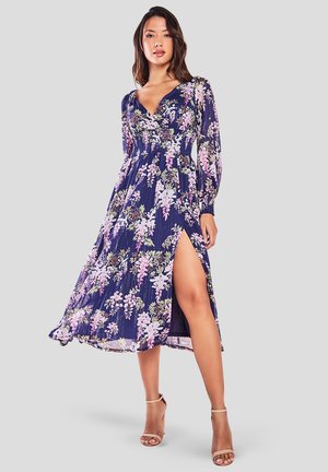 PRINTED LONG SLEEVE MIDI - Vapaa-ajan mekko - navy