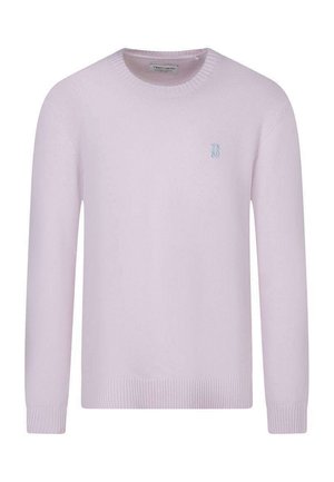 Pull en tricot à manches longues de couleur violet clair avec poignets et ourlet côtelés, encolure ronde, et petit logo brodé "TS 89" sur la poitrine.