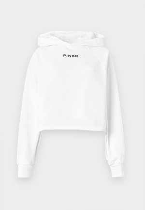 Bela skrajšana jopa s kapuco in vrvico, spredaj z črnim napisom "PINKO". Iz gladkega blaga z ohlapnim krojem.