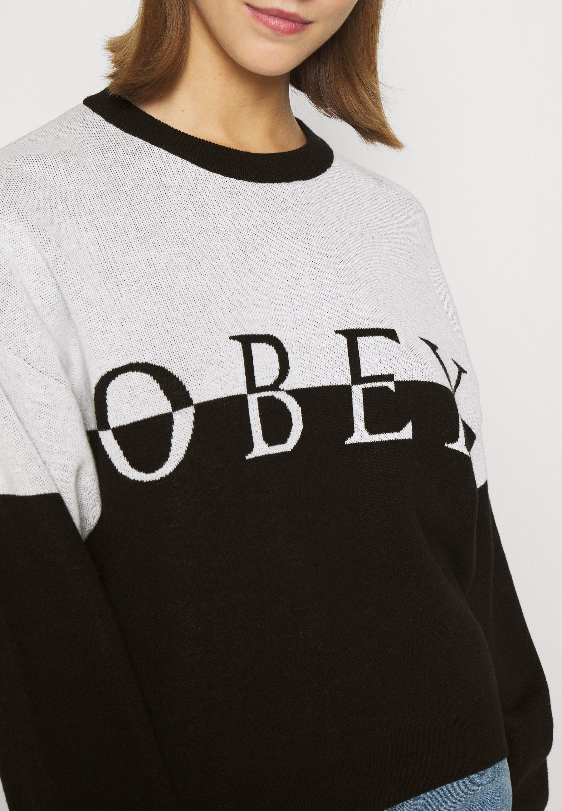 Obey Clothing LEFT BANK CREW Trui creamblackZwart Obey Clothing LEFT BANK CREW Trui creamblackZwart
