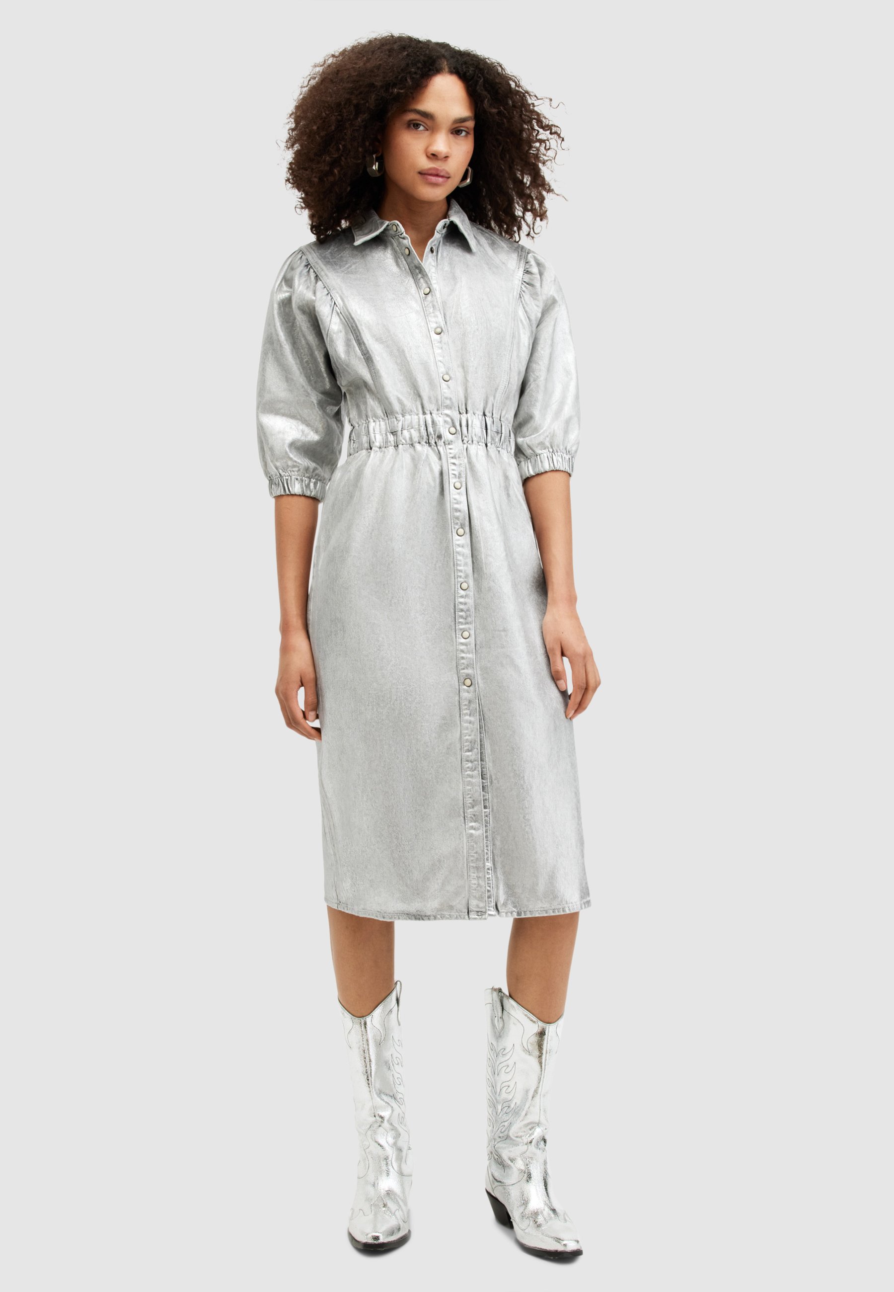 white christmas dresses ON THE EDGE DISTRESSED DENIM MAXI DRESS – AKIRA main image 0