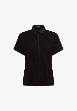 Zwart geribbeld kort mouwtopje met een Chinese kraag, voorzien van een ritssluiting aan de voorkant en een textuurstof voor comfort.