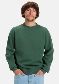 Green sweatshirt in a soft material, featuring a round neckline and ribbed cuffs. Small logo detail on the chest. Casual fit.