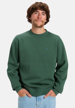 Green sweatshirt in a soft material, featuring a round neckline and ribbed cuffs. Small logo detail on the chest. Casual fit.