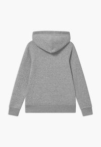 Felpa con cappuccio grigia dal tessuto morbido, caratterizzata da un cappuccio arrotondato, maniche lunghe e polsini e orlo a coste. Nessun logo o design visibile.