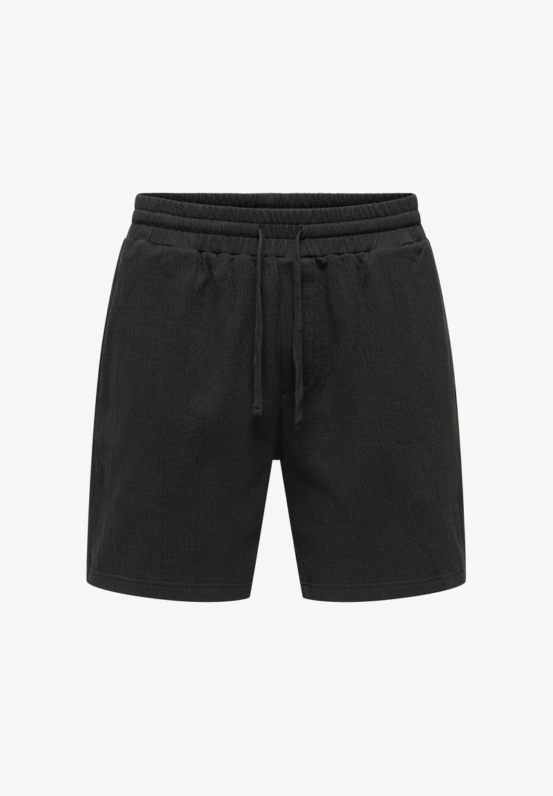 Svarte, uformelle shorts med elastisk midje og snor, med sidelommer og en ledig passform.