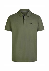 Oliwkowa koszulka polo z miękkiej bawełny, z dwoma guzikami przy plisie, krótki rękaw oraz małym logotypem na lewej piersi.