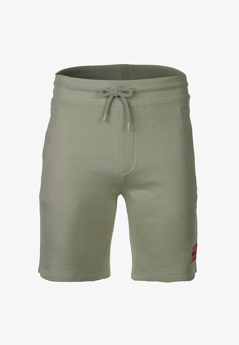 Herre lysegrønne bomullsshorts med elastisk midjebånd, snøring, sidelommer og en liten rød merkeetikett på venstre lår.