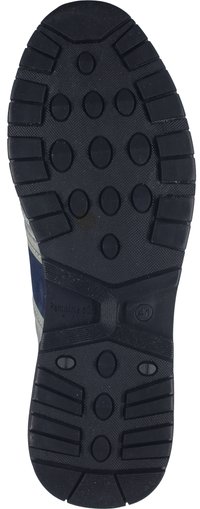 Black rubber shoe sole with textured surface, featuring circular and oval patterns for grip. Includes branding "Pantofola d'Oro" at center.
