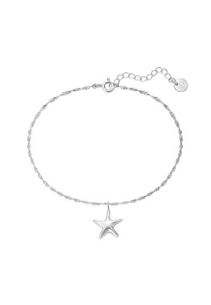 Silberne gedrehte Kettenarmband mit einem sternförmigen Anhänger, ausgestattet mit einem Karabinerverschluss und einer verstellbaren Kette zur Längenanpassung.