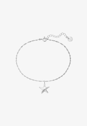 Silberne gedrehte Kettenarmband mit einem sternförmigen Anhänger, ausgestattet mit einem Karabinerverschluss und einer verstellbaren Kette zur Längenanpassung.