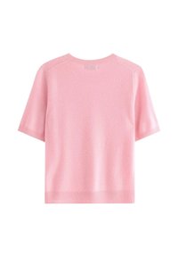Kortærmet sweater i blødt lyserødt stof, med rund hals og en subtil tekstur, samt ribbede manchetter og kant.