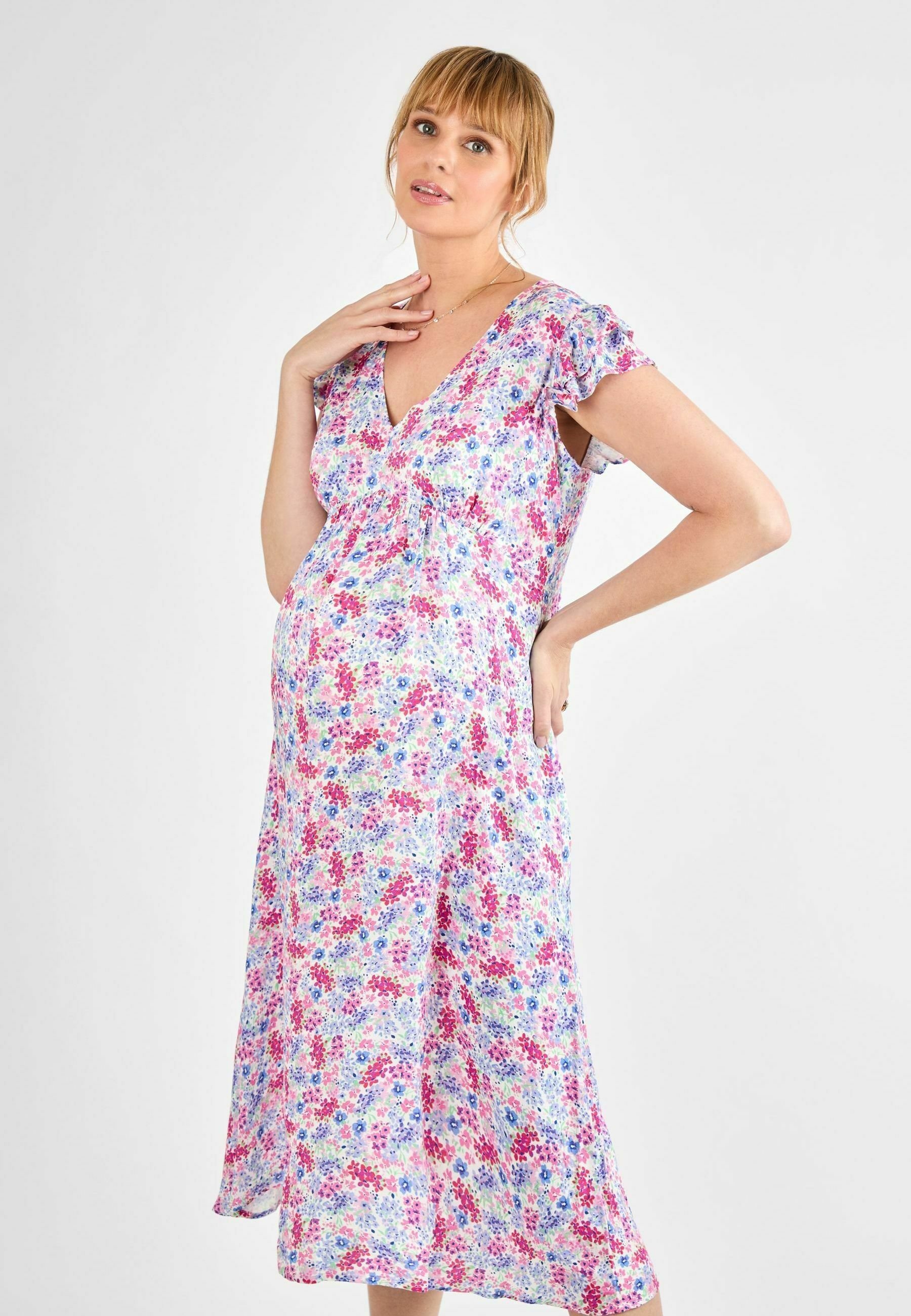 JoJo Maman Bb MATERNITY FIT - FLORAL FRILL SLEEVE - Day dress - cream/beige - Zalando JoJo Maman Bb MATERNITY FIT - FLORAL FRILL SLEEVE - Day dress - cream/beige - Zalando
