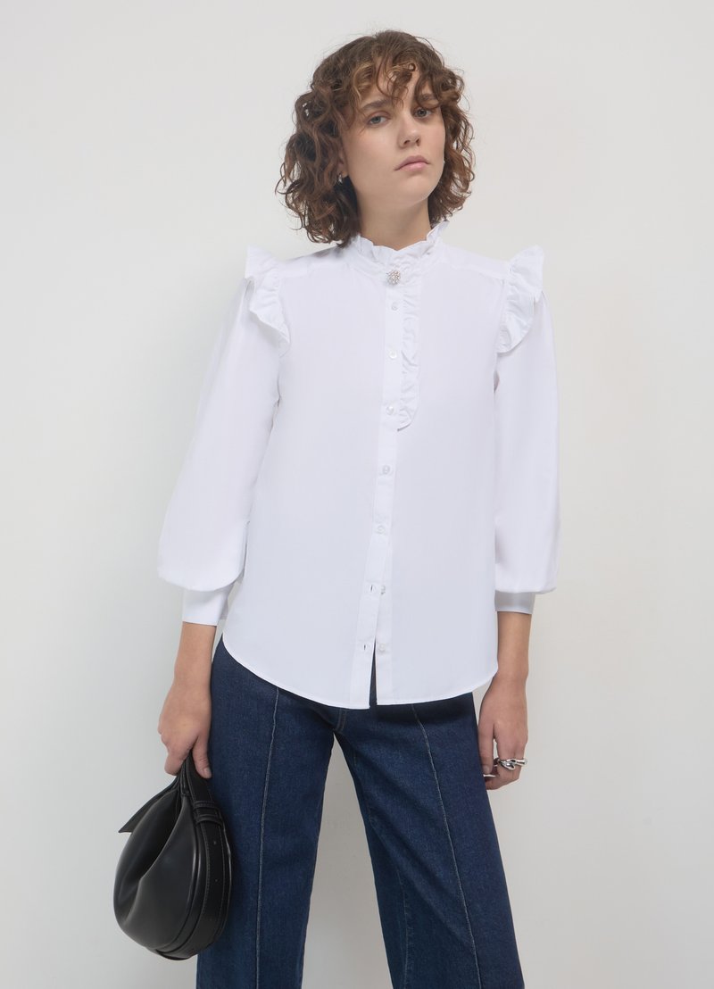 Calliope FRILL BOTTONE GIOIELLO - Button-down blouse - bianco ottico
