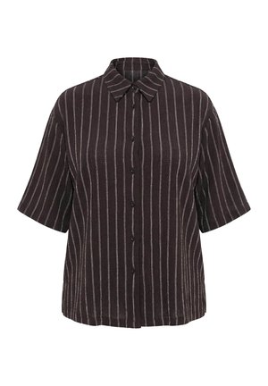 Ulla Popken, STRIPED SHORT SLEEVE JERSEY BLOUSE - Skjortebluser - mahogany