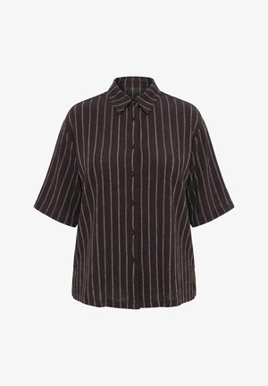 Ulla Popken, STRIPED SHORT SLEEVE JERSEY BLOUSE - Chemisier - mahogany