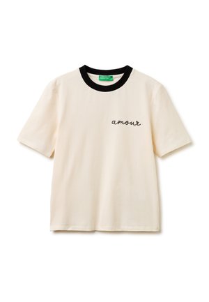 United Colors of Benetton, T-SHIRT WITH "AMOUR" EMBROIDERY.. - Triko s potiskem - white