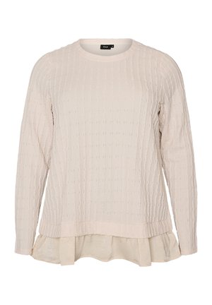 Zizzi, STRUKTURIERTE BLUSE MIT RÜSCHENSAUM - Πουλόβερ - vanille