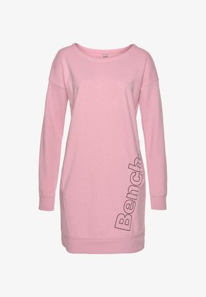 Padded, roze sweatshirt jurk met lange mouwen in een zachte katoenmix, met een relaxte pasvorm en een zwarte "Bench" grafiek aan de zijkant.