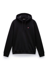 Felpa nera con cappuccio, coulisse frontali e piccolo logo della bandiera norvegese sul petto a sinistra, maniche lunghe e polsini e orlo a coste.