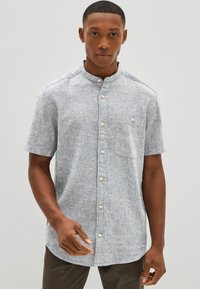 Next LINEN BLEND SHORT SLEEVE SHIRT WITH GRANDAD COLLAR - Overhemd - dark blue