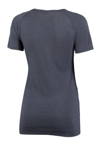 Korte mouwen, aansluitend donkergrijs T-shirt van zachte stof, met een ronde hals en platte naden zonder zichtbare logo's of patronen.