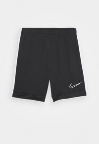 Svarta träningsshorts med vita nätpaneler på sidorna, elastisk midja och en diskret vit Nike-swoosh-logotyp längst ner till höger fram.